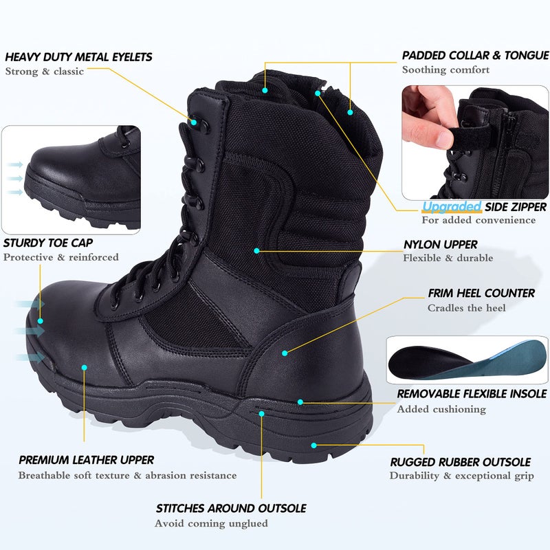 RIELD Men's Military Tactical Work Boots Side Zipper Jungle Army Combat Boots,Black,9.5 M US - Image 4